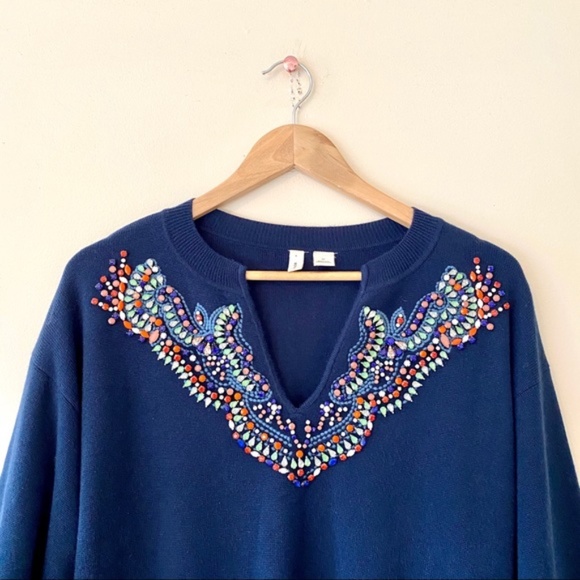 Anthropologie Moth Embellished Jewel Sweater Blue petite small - Picture 7 of 12